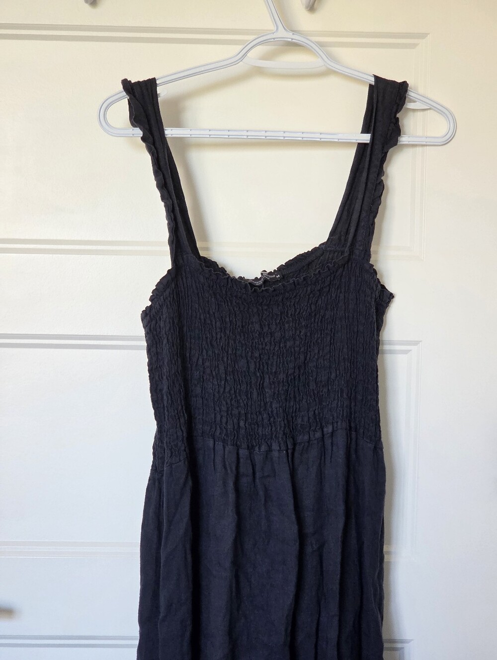 Frances Bertini Navy Blue Made in Italy 100% Linen Smocked Maxi Dress Sz M 🇮🇹 - Picture 5 of 14